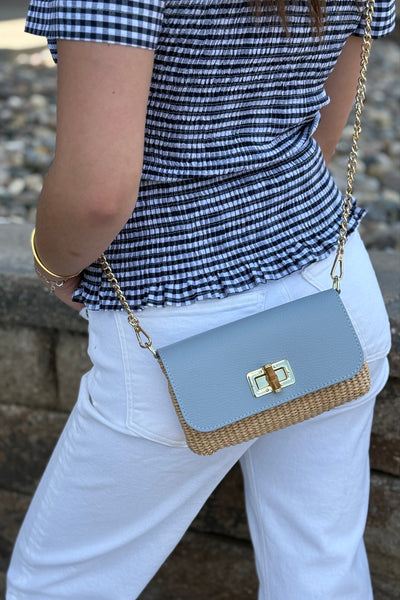 .Rayna Raffia/Leather Mini Bag, Blue