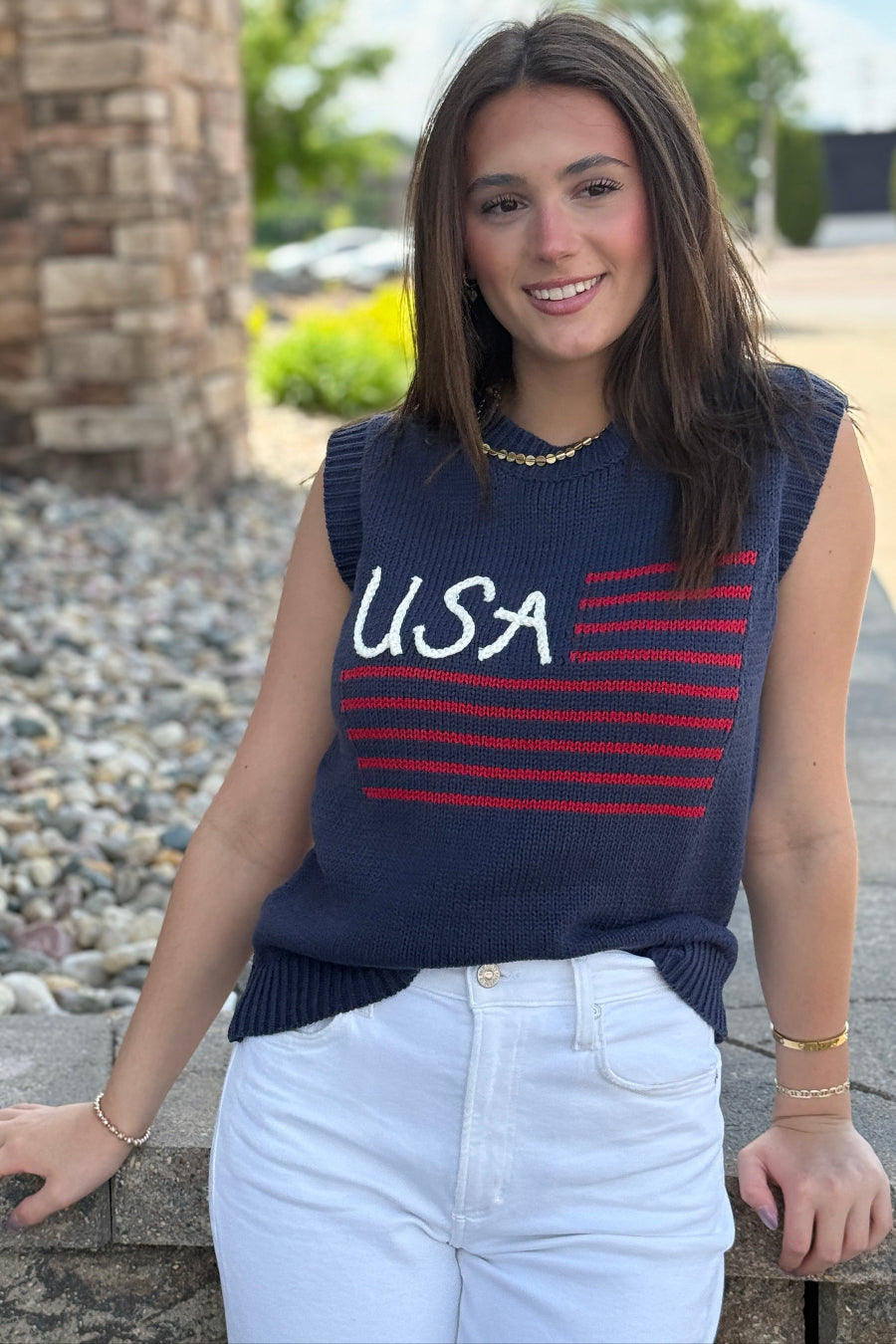 .USA Flag Sleeveless Sweater