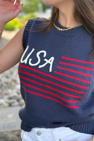 USA Flag Sleeveless Sweater
