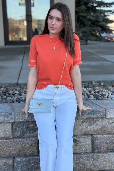 Gwynne Short Sleeve Sweater, Tangerine - RUST & Co.