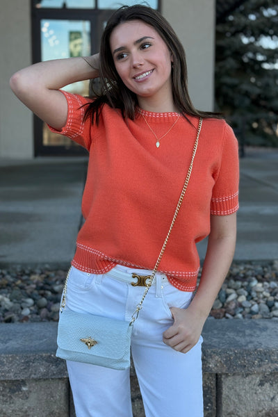 Gwynne Short Sleeve Sweater, Tangerine - RUST & Co.