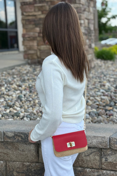 .Rayna Raffia/Leather Mini Bag, Red