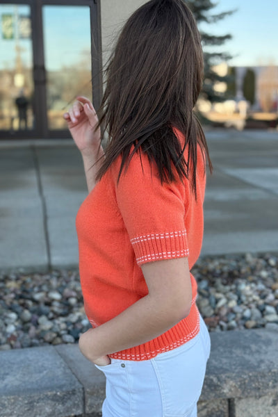 Gwynne Short Sleeve Sweater, Tangerine - RUST & Co.