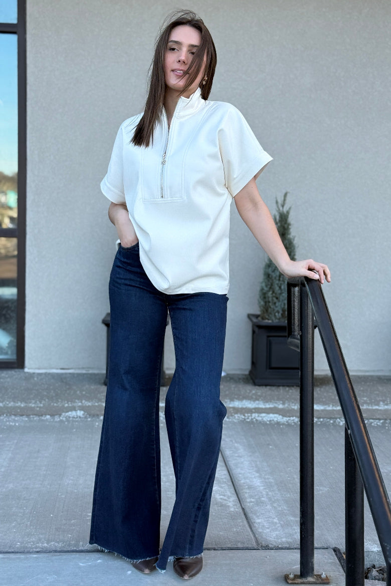 Claudia Faux Leather 1/2 Zip Top