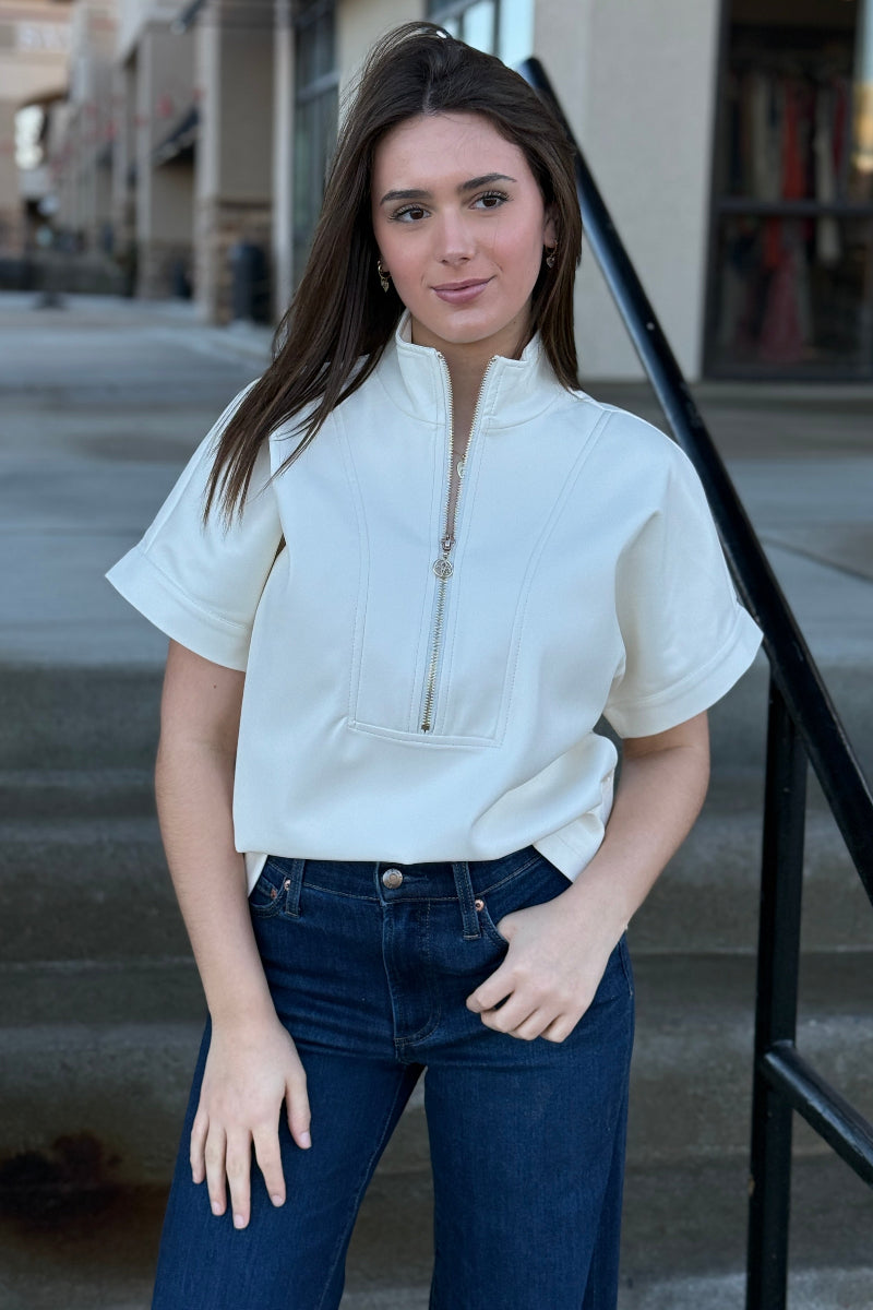 Claudia Faux Leather 1/2 Zip Top - RUST & Co.