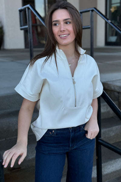 Claudia Faux Leather 1/2 Zip Top - RUST & Co.