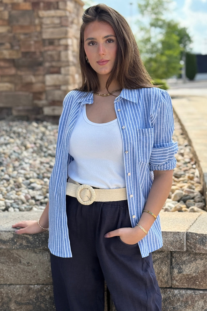 Bristol Cotton/Linen Blend Striped Shirt