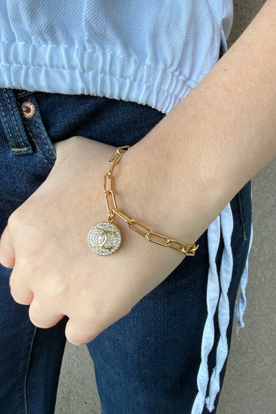 Designer Pavé Crystal Charm Bracelet On Paperclip Chain - RUST & Co.