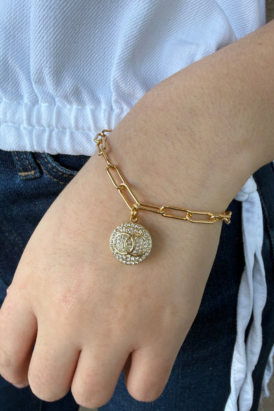 Designer Pavé Crystal Charm Bracelet On Paperclip Chain - RUST & Co.