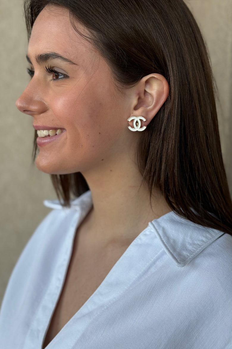 .Designer Charm Studs, White - RUST & Co.