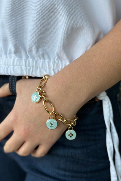 Designer Toggle Clasp Triple Charm Bracelet, Aqua - RUST & Co.