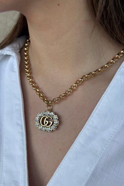 Designer Large Rhinestone Charm Link Necklace - RUST & Co.