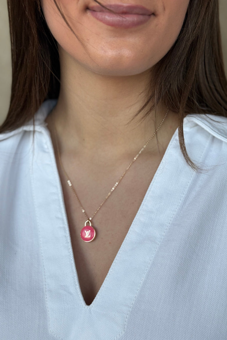 .Designer Charm Necklace, Pink - RUST & Co.