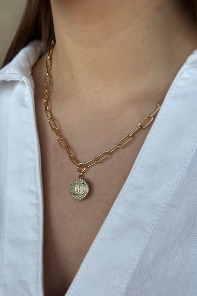 Designer Pavé Crystal Charm Necklace On Paperclip Chain - RUST & Co.