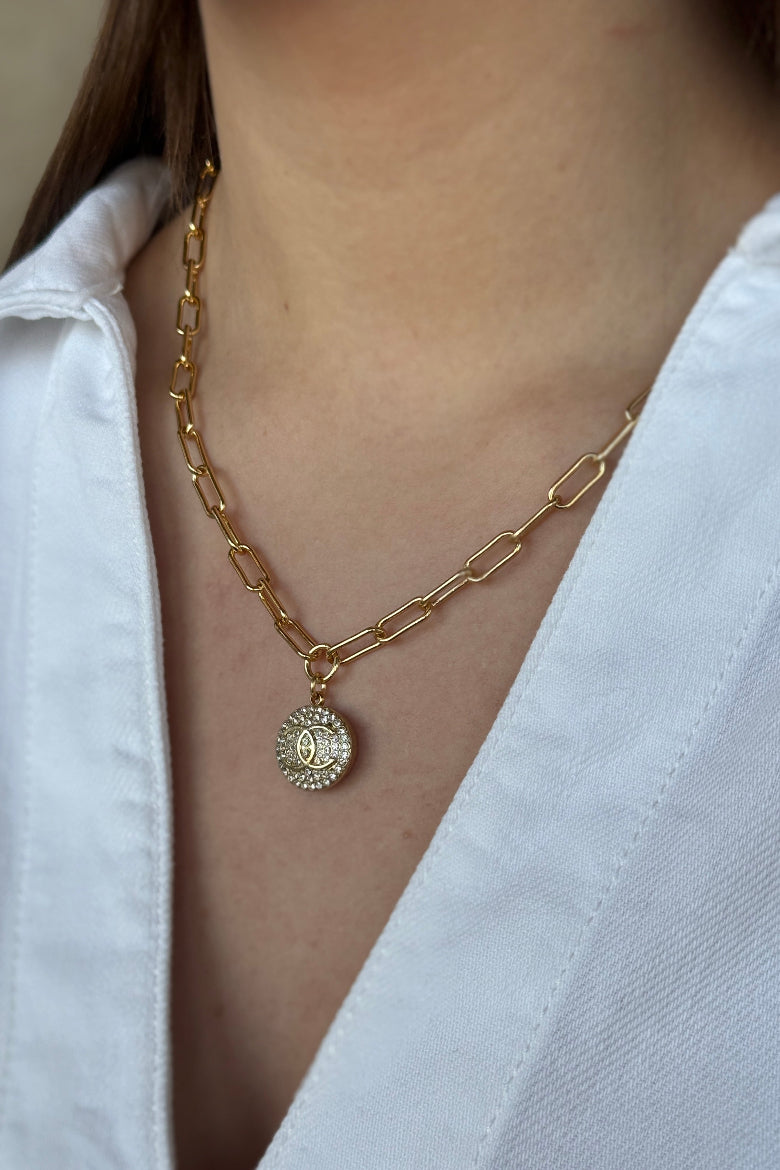 .Designer Pavé Crystal Charm Necklace On Paperclip Chain - RUST & Co.