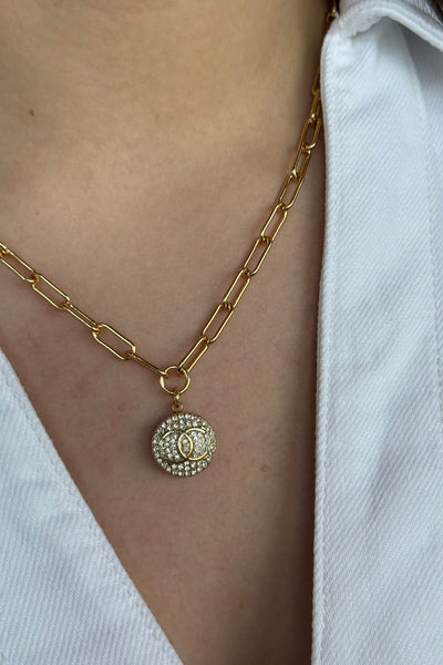 Designer Pavé Crystal Charm Necklace On Paperclip Chain - RUST & Co.