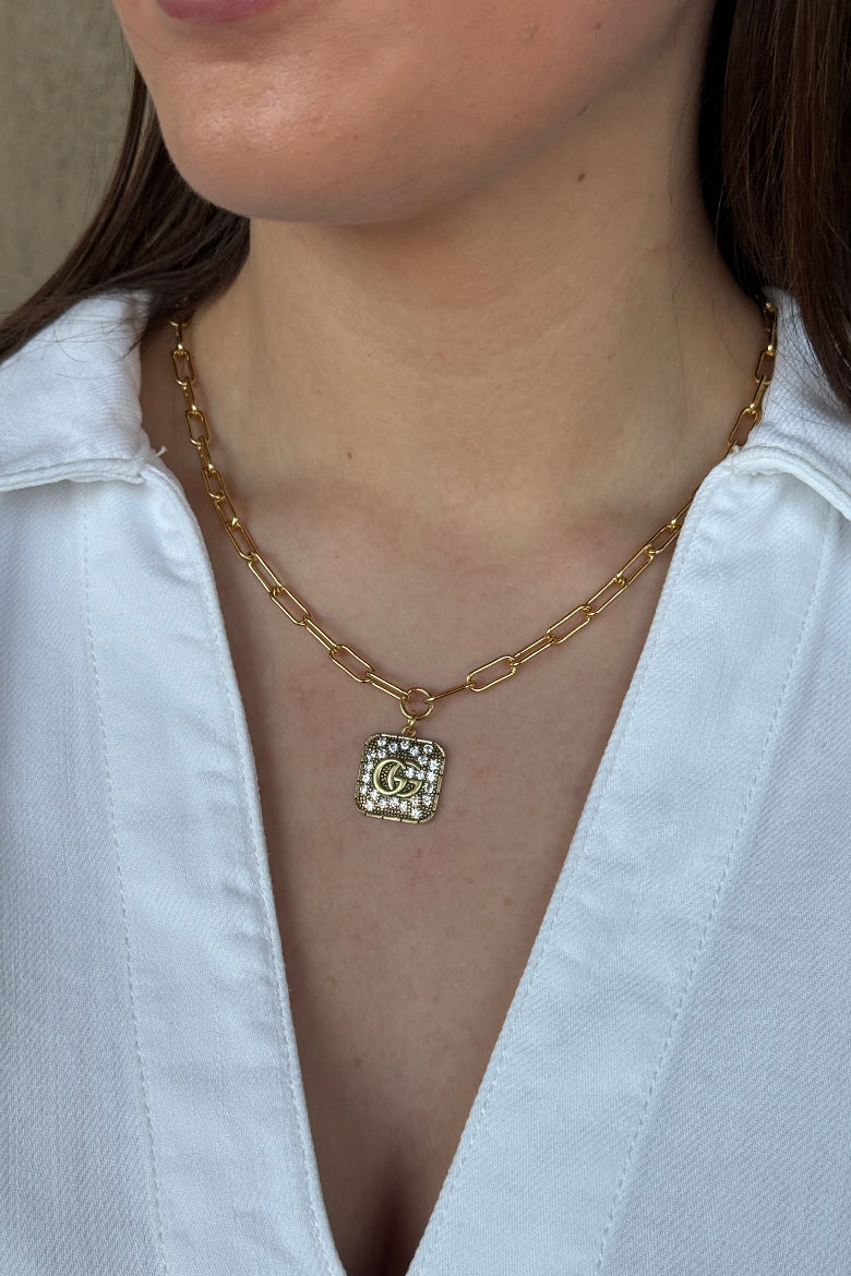 .Designer Pavé Rhinestone Charm Paperclip Chain Necklace - RUST & Co.