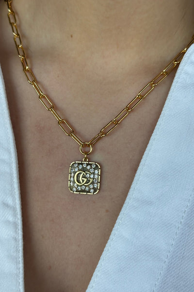 Designer Pavé Rhinestone Charm Paperclip Chain Necklace - RUST & Co.