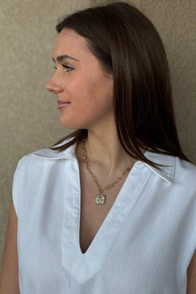 Designer Pavé Rhinestone Charm Paperclip Chain Necklace - RUST & Co.