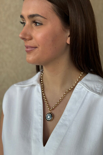 Designer Enamel Charm Necklace On Rolo Chain, Black - RUST & Co.