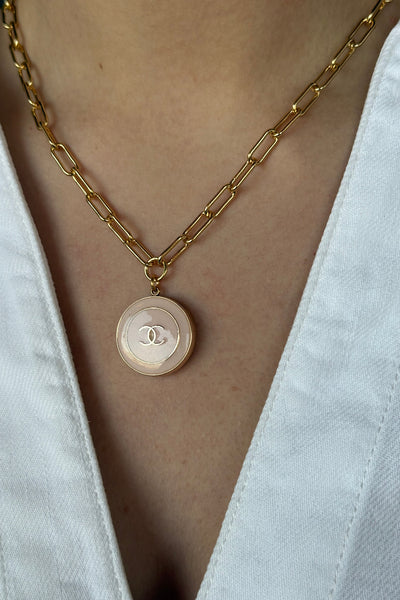 Designer Enamel Charm Necklace On Paperclip Chain, Pink - RUST & Co.