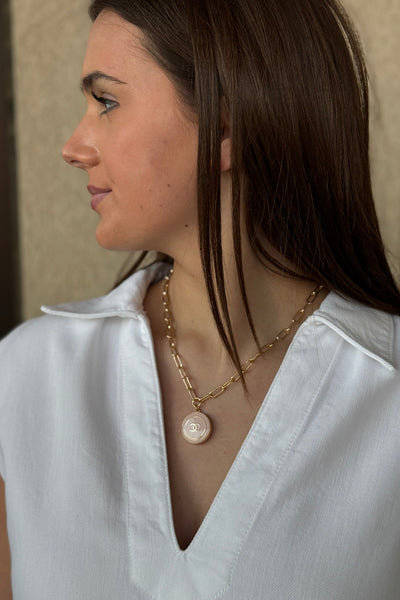 Designer Enamel Charm Necklace On Paperclip Chain, Pink - RUST & Co.