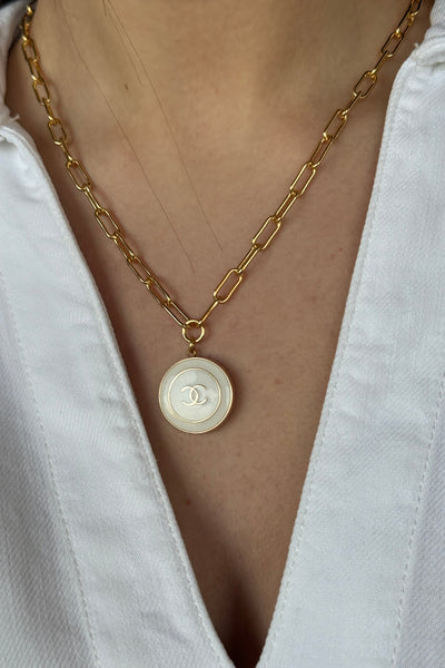 Designer Enamel Charm Necklace On Paperclip Chain, White - RUST & Co.