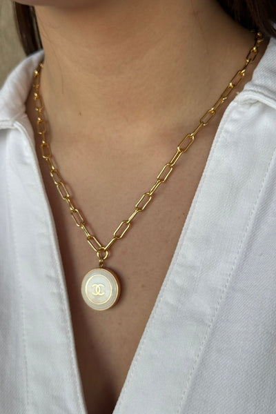 Designer Enamel Charm Necklace On Paperclip Chain, White - RUST & Co.