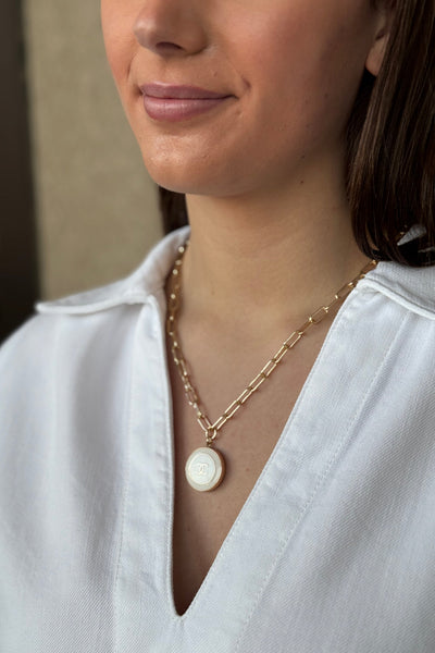 Designer Enamel Charm Necklace On Paperclip Chain, White - RUST & Co.