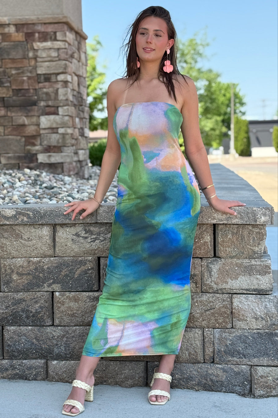 Nola Mesh Tube Dress Green Multi / L