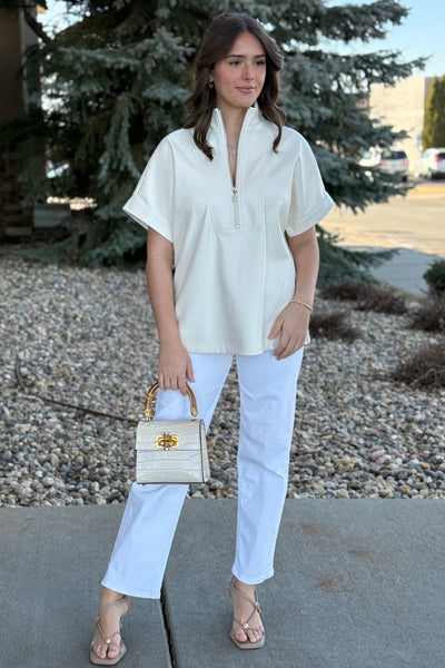 Claudia Faux Leather 1/2 Zip Top - RUST & Co.