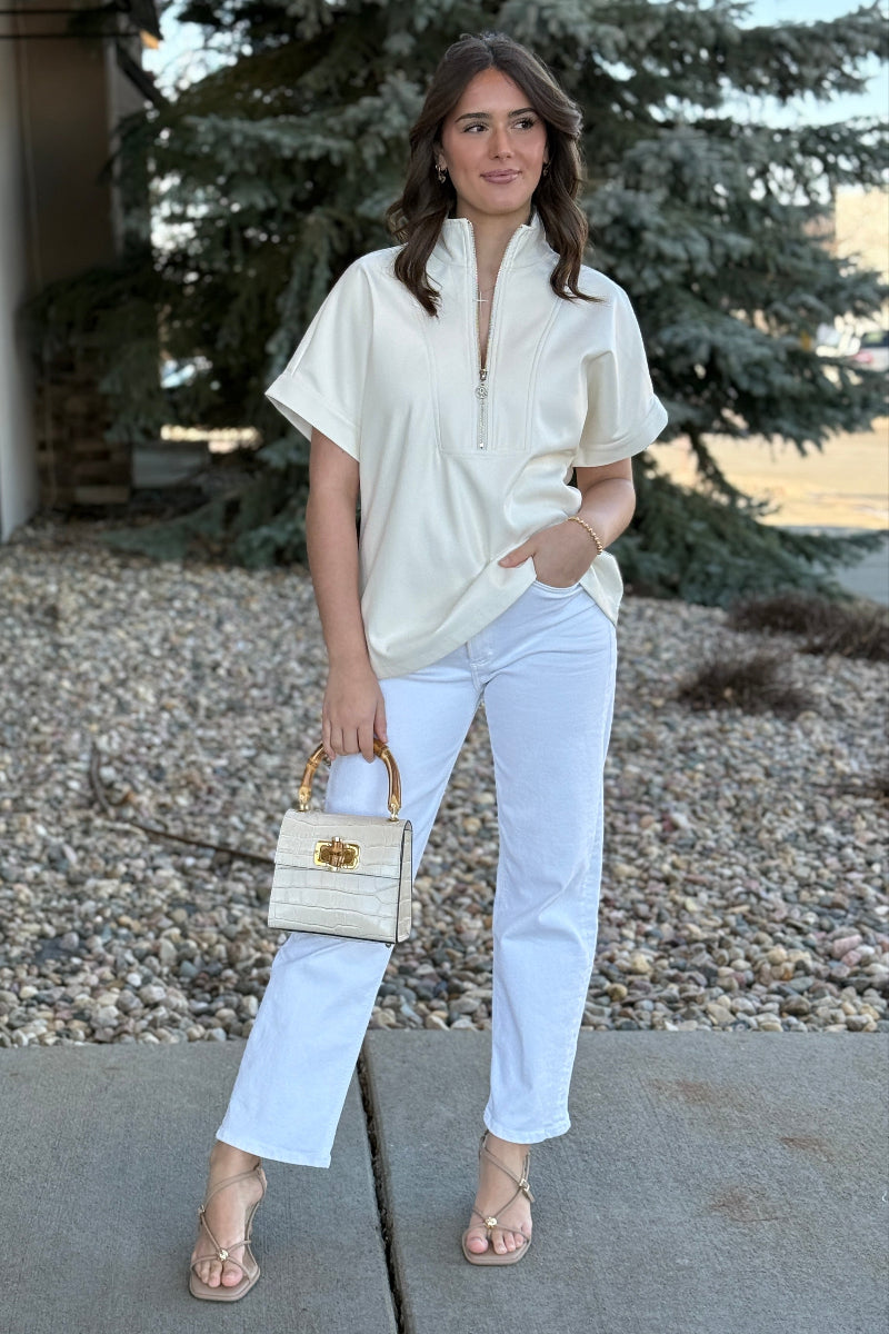 Claudia Faux Leather 1/2 Zip Top