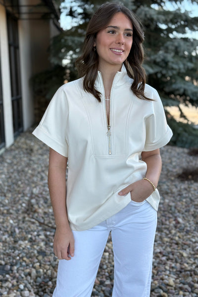 Claudia Faux Leather 1/2 Zip Top - RUST & Co.