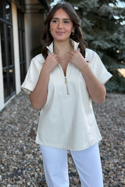 Claudia Faux Leather 1/2 Zip Top - RUST & Co.