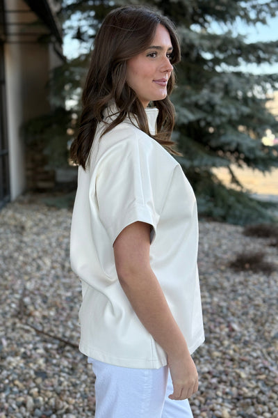 Claudia Faux Leather 1/2 Zip Top - RUST & Co.