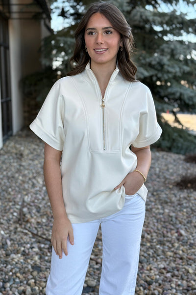 Claudia Faux Leather 1/2 Zip Top - RUST & Co.