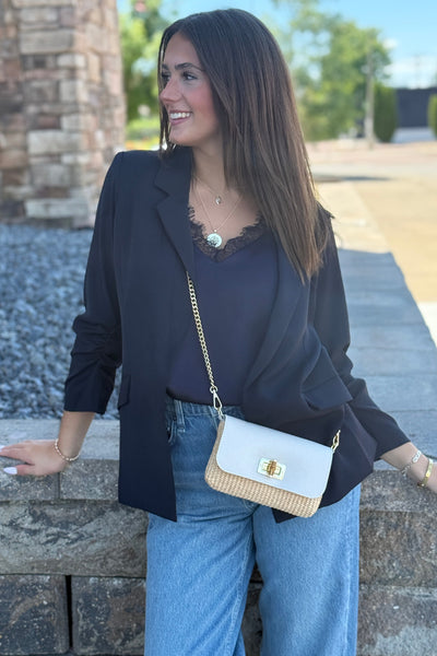 .Rayna Raffia/Leather Mini Bag, Ivory
