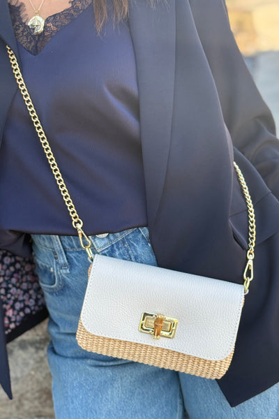 .Rayna Raffia/Leather Mini Bag, Ivory