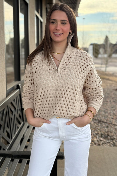 Norah Open Knit Half Zip Sweater