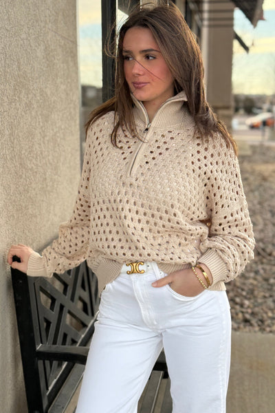 Norah Open Knit Half Zip Sweater