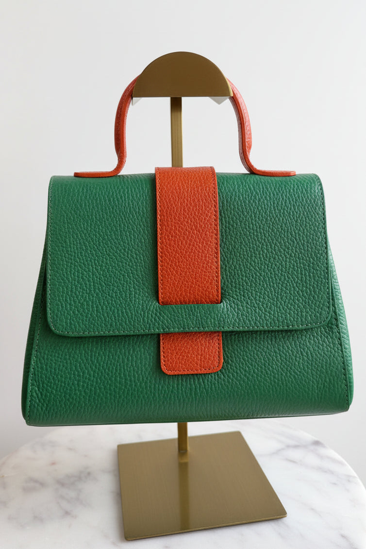 Kit Leather Bag, Green/Orange