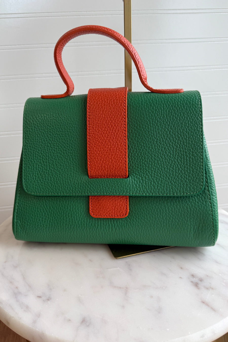 Kit Leather Bag, Green/Orange