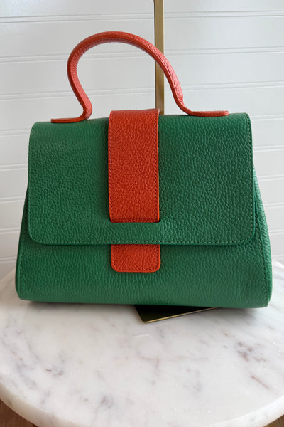 Kit Leather Bag, Green/Orange