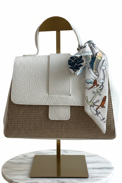 .Katie Leather & Linen Hand Bag, White