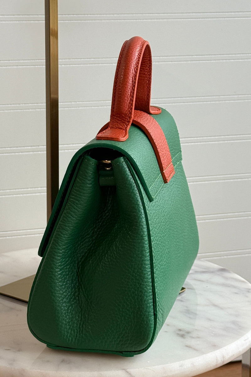 Kit Leather Bag, Green/Orange