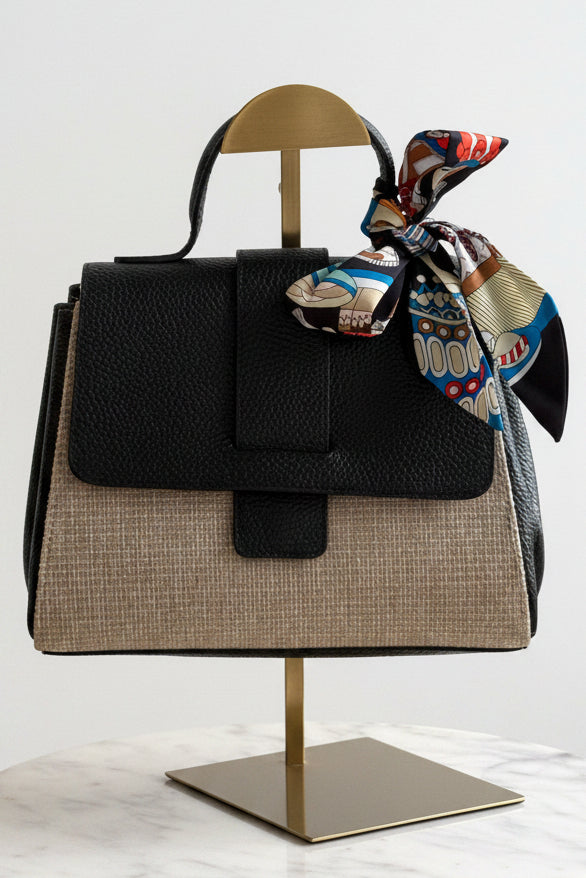.Katie Leather & Linen Hand Bag, Black