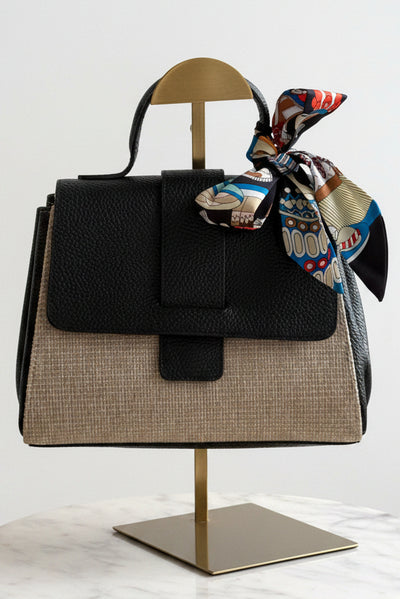 .Katie Leather & Linen Hand Bag, Black