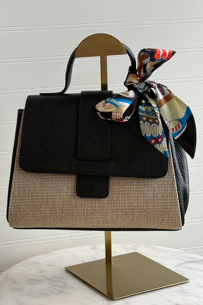 .Katie Leather & Linen Hand Bag, Black