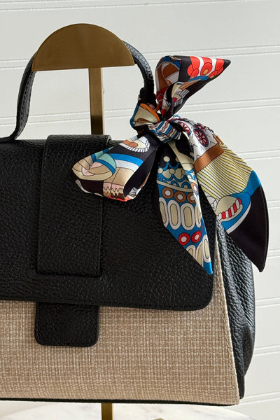.Katie Leather & Linen Hand Bag, Black