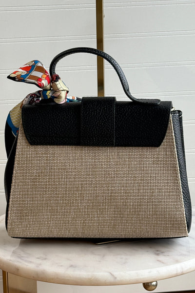 .Katie Leather & Linen Hand Bag, Black